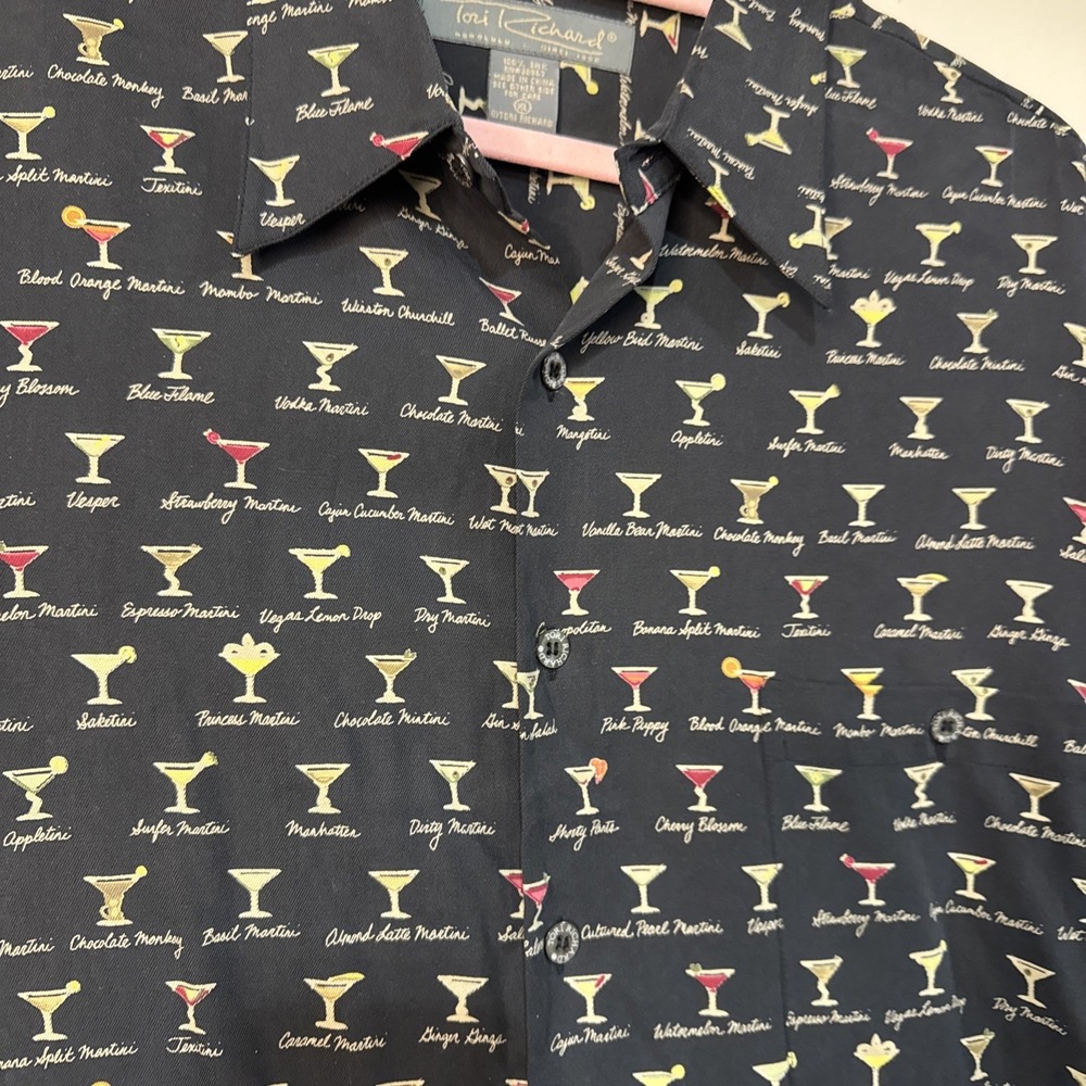 Tori Richard 100% Silk Shirt XL Martini Cocktail Print Hawaiian Aloha Mens #085 - Picture 3 of 14
